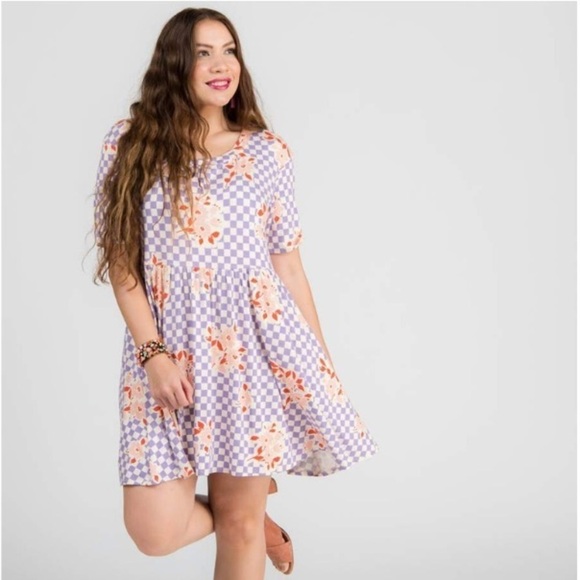 NWT Agnes & Dora Kahlo Checkered Floral Dress - Picture 1 of 6